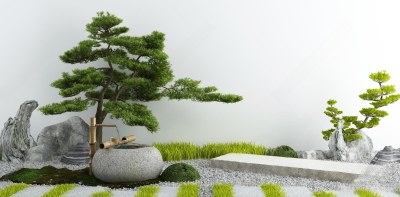 新中式庭院枯山水石3D模型下载